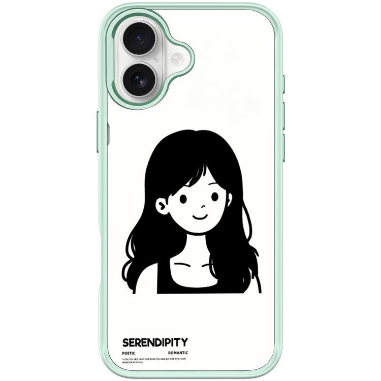 For iPhone 17 Sketching Style Curly Haired Girl Pattern Magnetic Phone Case(Light Green)
