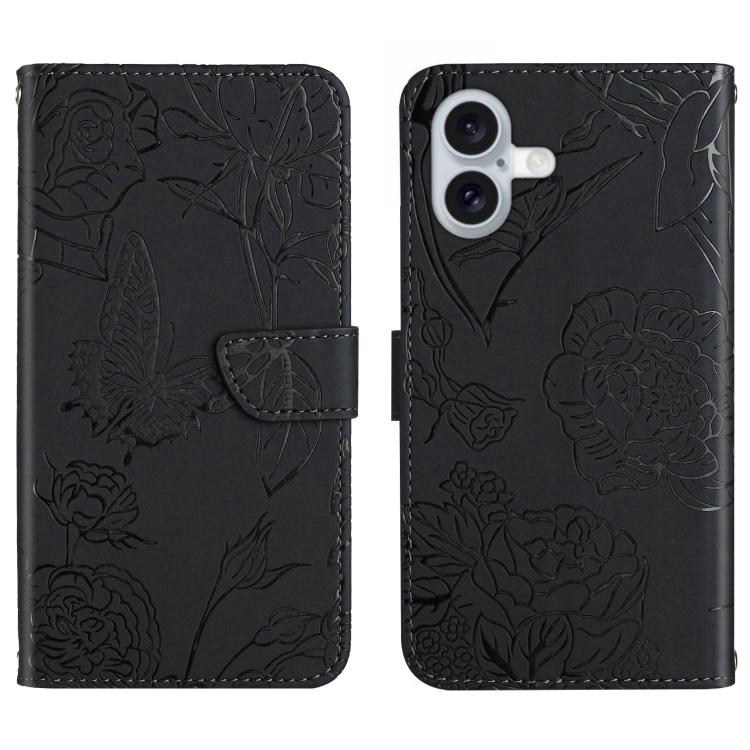 For iPhone 17 Skin Feel Butterfly Embossed Flip Leather Phone Case(Black)