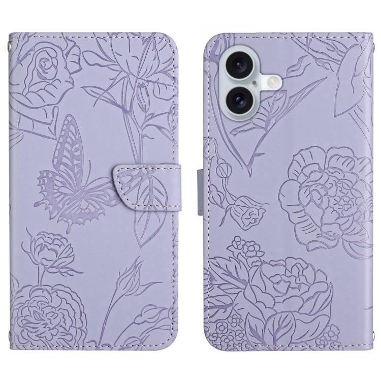 For iPhone 17 Skin Feel Butterfly Embossed Flip Leather Phone Case(Purple)