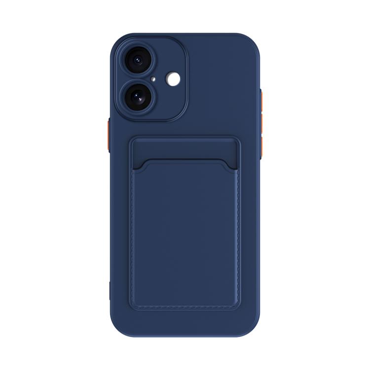 For iPhone 17 Skin Feel Card Contrast Color Button TPU Phone Case(Dark Blue)