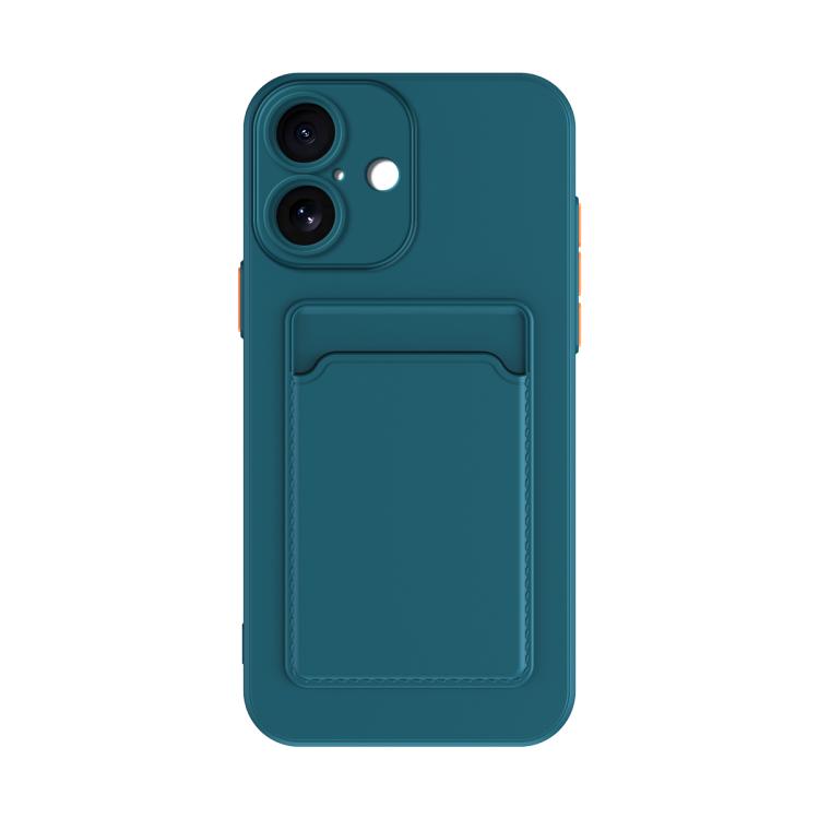 For iPhone 17 Skin Feel Card Contrast Color Button TPU Phone Case(Dark Green)