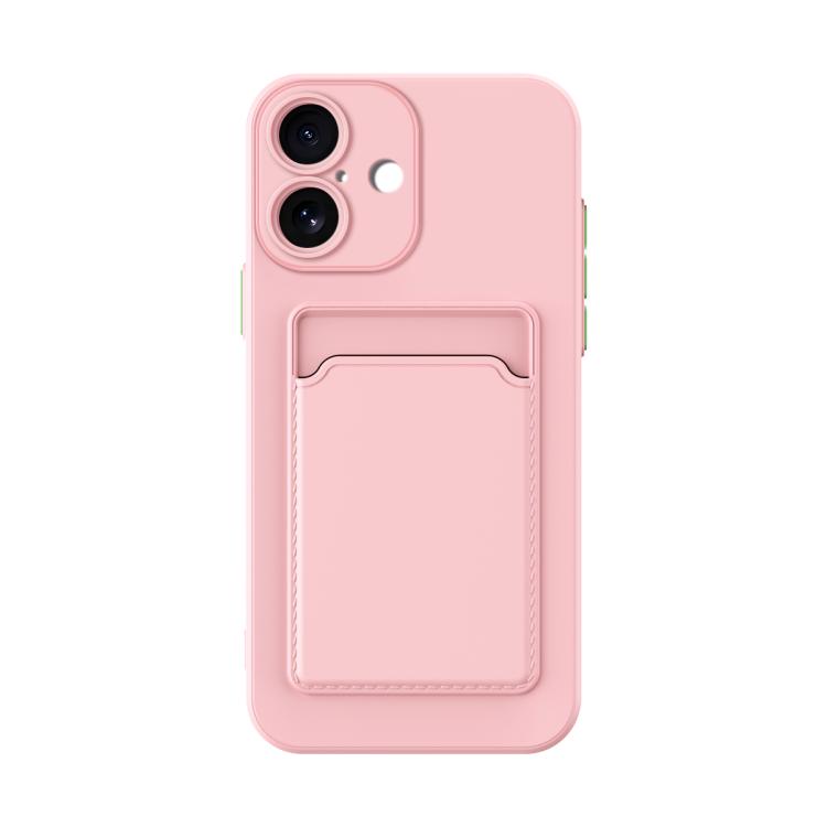 For iPhone 17 Skin Feel Card Contrast Color Button TPU Phone Case(Pink)