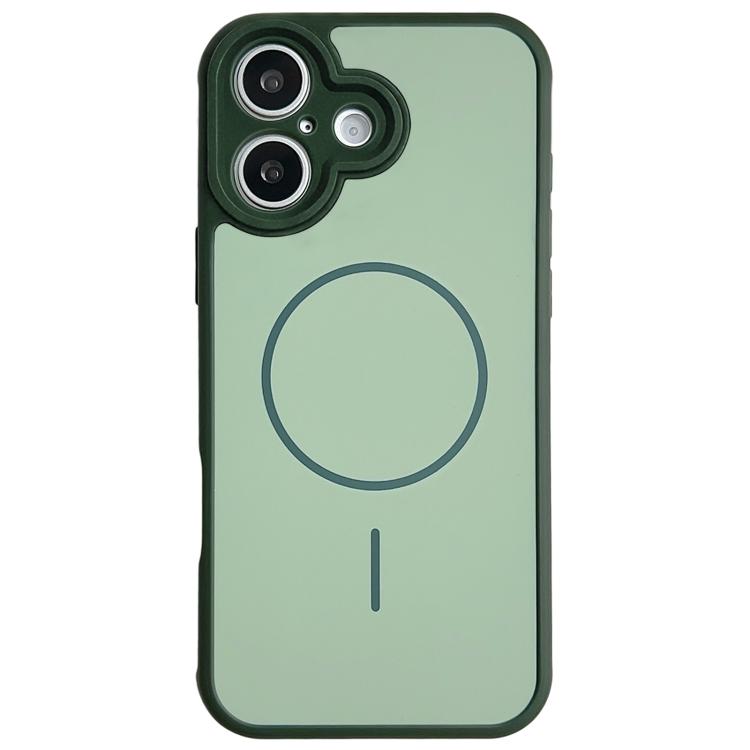 For iPhone 17 Skin Feel Color Blocking Cooling Magnetic Phone Case(Dark Green)