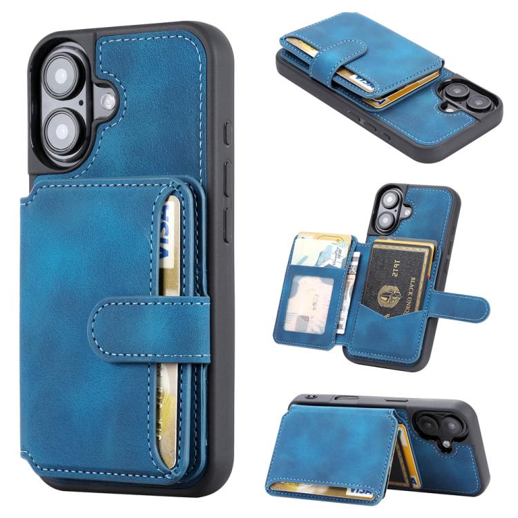 For iPhone 17 Skin Feel Dream RFID Anti-theft PU Card Bag Phone Case(Peacock Blue)