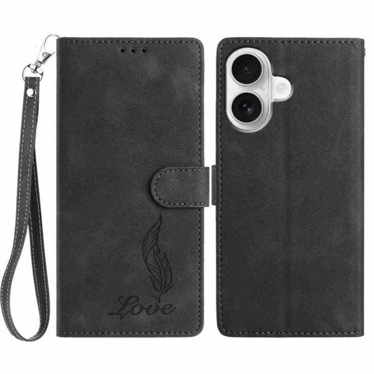For iPhone 17 Skin Feel Embossed Feather Leather Phone Case(Black)
