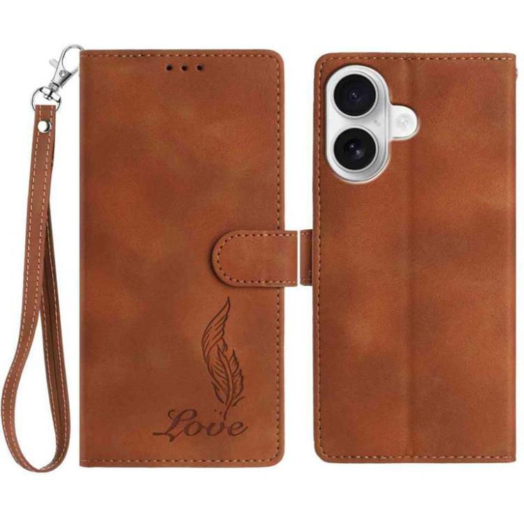 For iPhone 17 Skin Feel Embossed Feather Leather Phone Case(Brown)