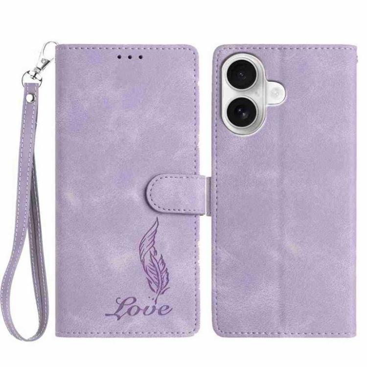 For iPhone 17 Skin Feel Embossed Feather Leather Phone Case(Purple)