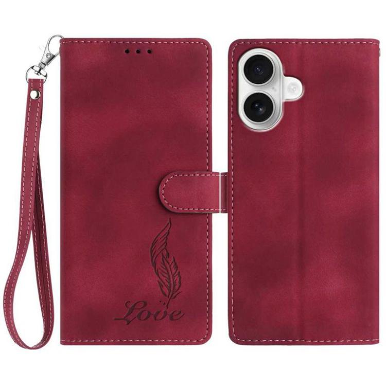 For iPhone 17 Skin Feel Embossed Feather Leather Phone Case(Red)