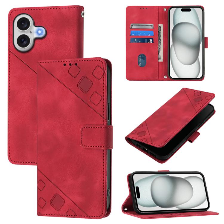 For iPhone 17 Skin-feel Embossed Leather Phone Case(Red)