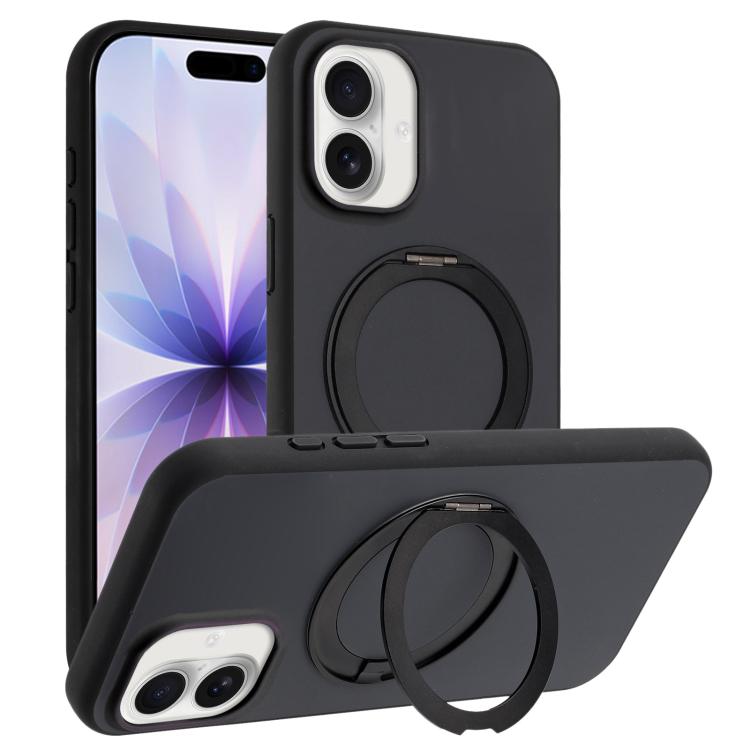 For iPhone 17 Skin Feel Frosted 360 Degree Rotation Holder Magnetic Phone Case(Black)