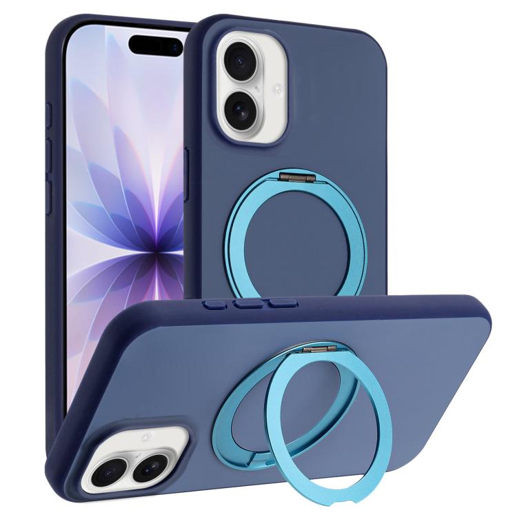 For iPhone 17 Skin Feel Frosted 360 Degree Rotation Holder Magnetic Phone Case(Blue)