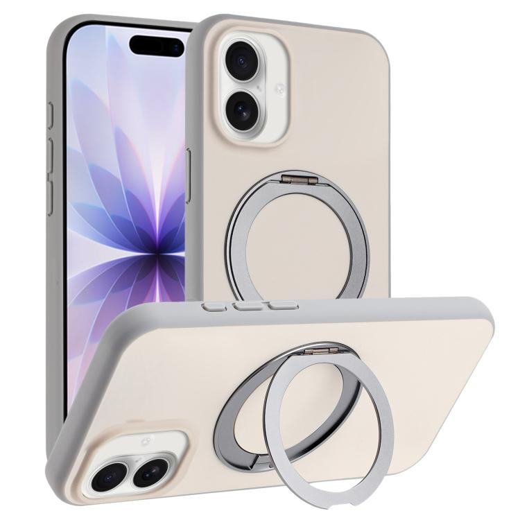 For iPhone 17 Skin Feel Frosted 360 Degree Rotation Holder Magnetic Phone Case(White)
