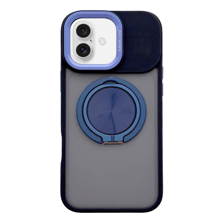 For iPhone 17 Skin Feel Frosted 360 Degree Rotation Magnetic Holder MagSafe Phone Case(Dark Blue)