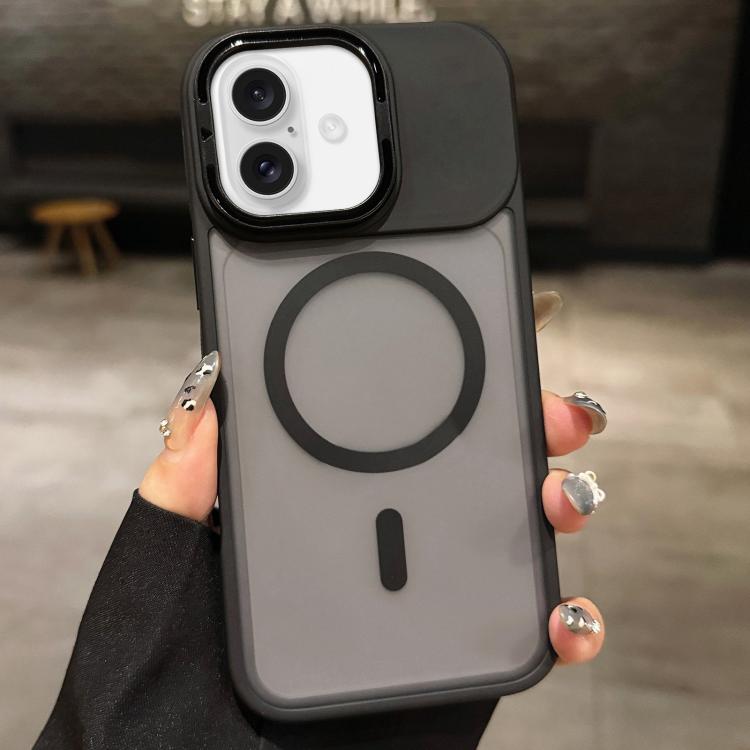For iPhone 17 Skin Feel Frosted Metal Lens Holder MagSafe Magnetic Phone Case(Black)