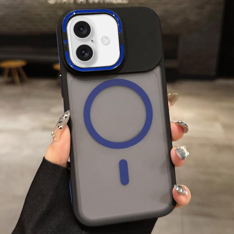 For iPhone 17 Skin Feel Frosted Metal Lens Holder MagSafe Magnetic Phone Case(Dark Blue)