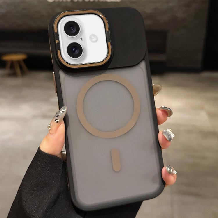 For iPhone 17 Skin Feel Frosted Metal Lens Holder MagSafe Magnetic Phone Case(Desert Gold)