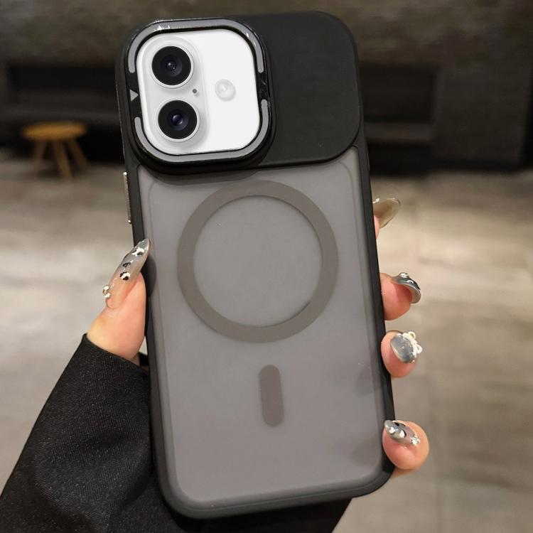 For iPhone 17 Skin Feel Frosted Metal Lens Holder MagSafe Magnetic Phone Case(Grey)