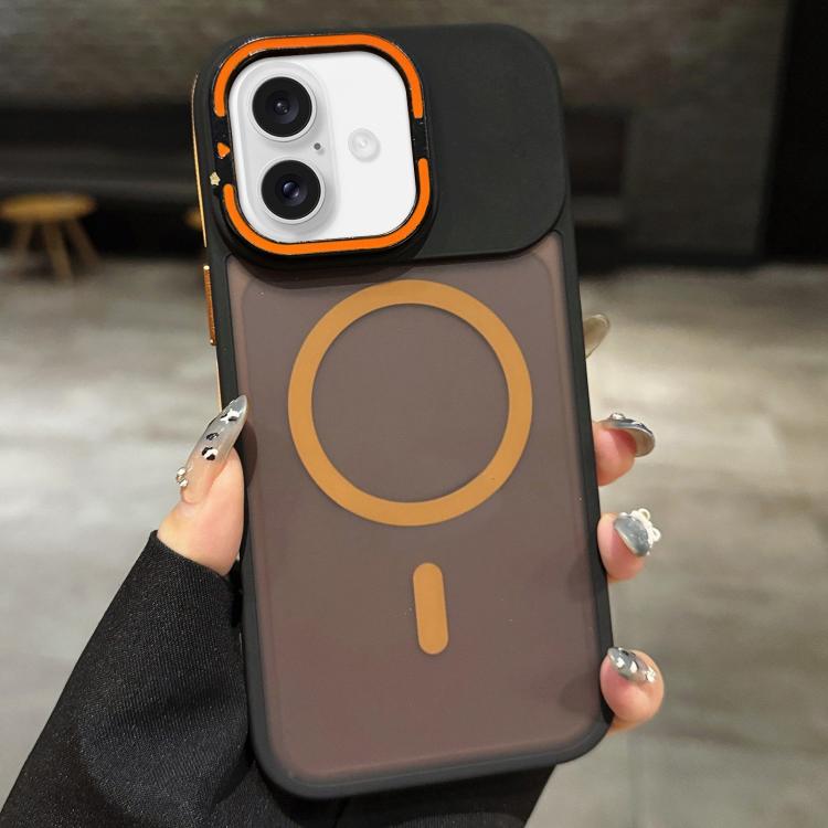 For iPhone 17 Skin Feel Frosted Metal Lens Holder MagSafe Magnetic Phone Case(Orange)