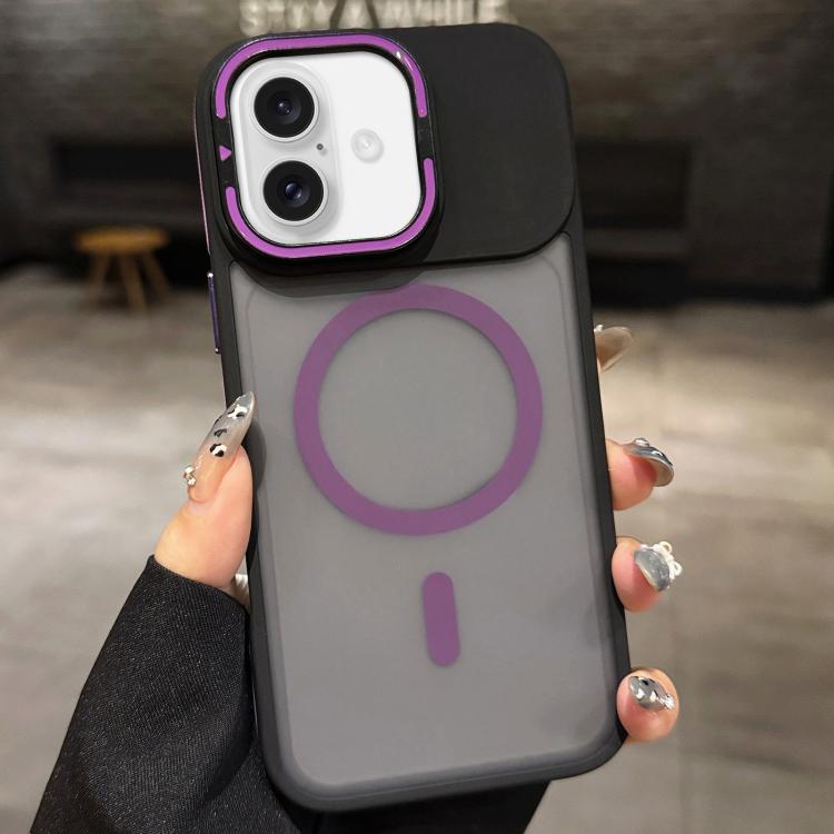 For iPhone 17 Skin Feel Frosted Metal Lens Holder MagSafe Magnetic Phone Case(Purple)