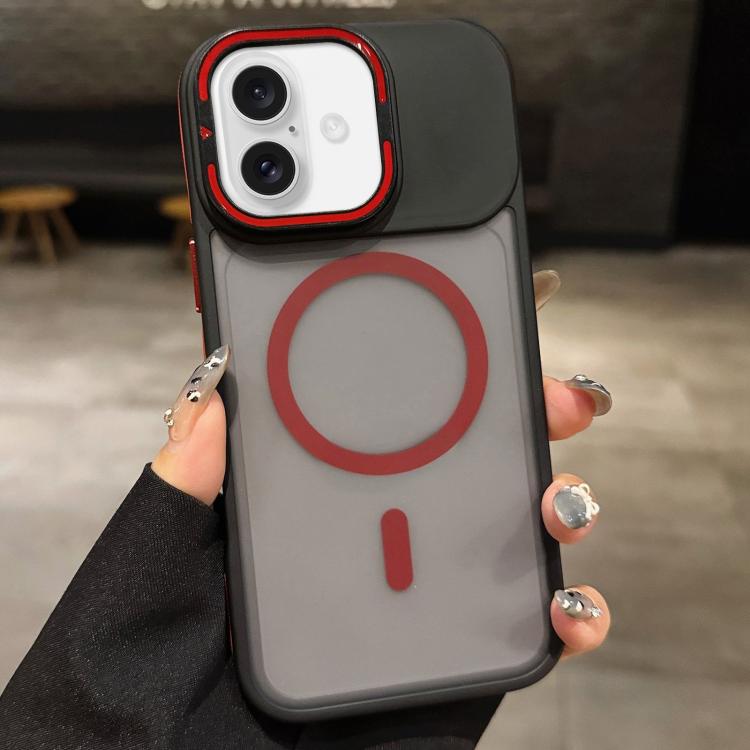 For iPhone 17 Skin Feel Frosted Metal Lens Holder MagSafe Magnetic Phone Case(Red)