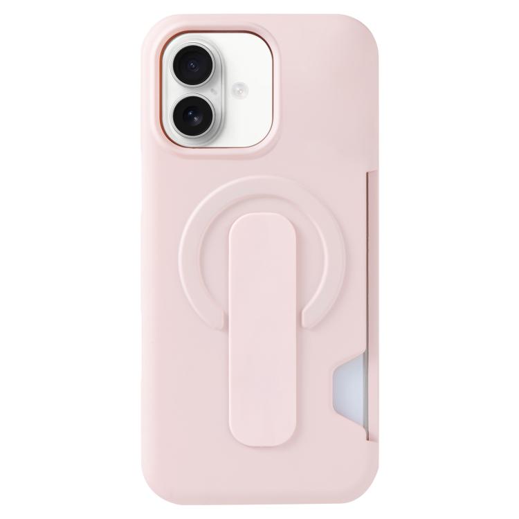 For iPhone 17 Skin Feel Holder Card Slot Magnetic Phone Case(Pink)