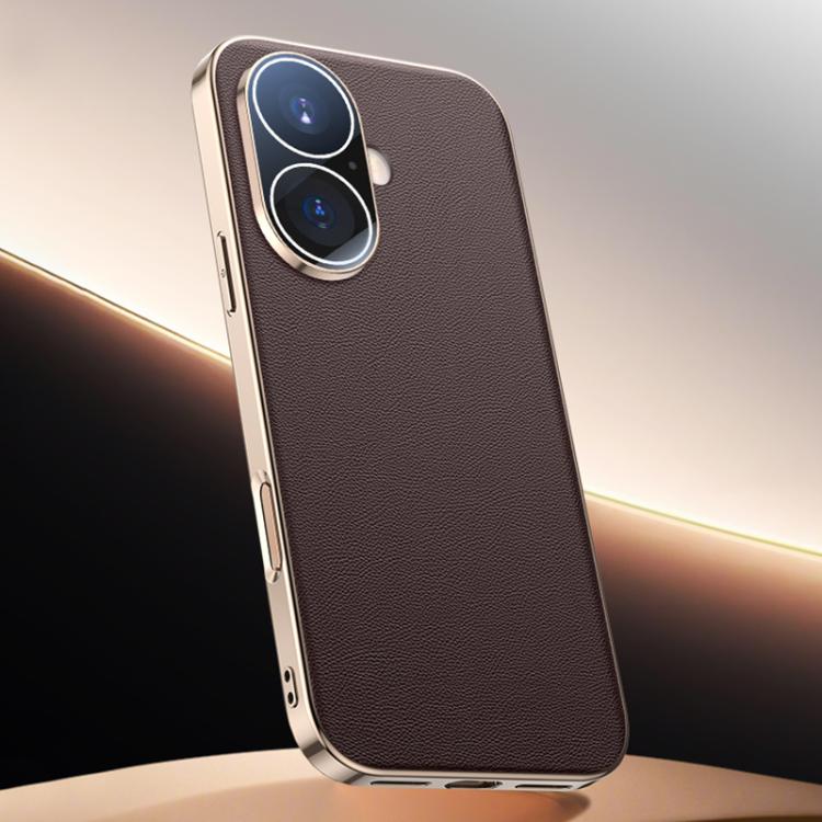 For iPhone 17 Skin Feel Leather Texture Cooling Phone Case(Brown)