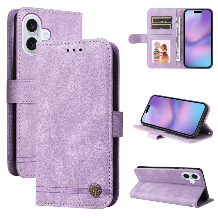For iPhone 17 Skin Feel Life Tree Leather Phone Case(Purple)