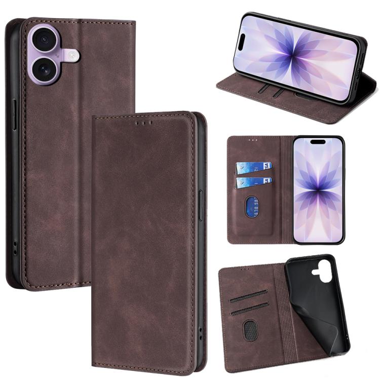 For iPhone 17 Skin Feel Magnetic Leather Phone Case(Dark Brown)