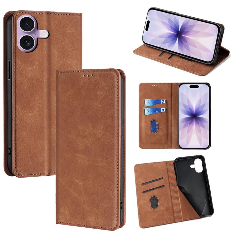 For iPhone 17 Skin Feel Magnetic Leather Phone Case(Light Brown)