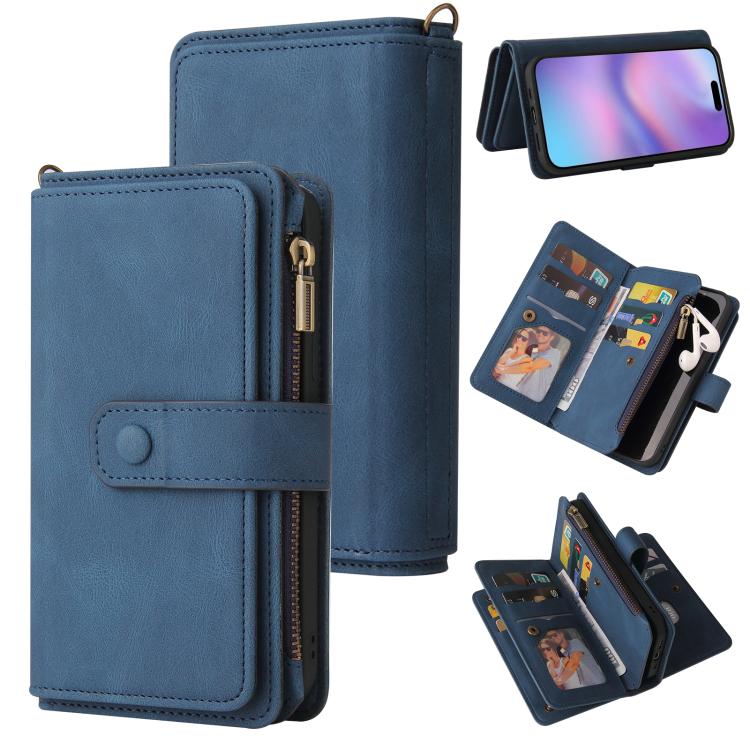 For iPhone 17 Skin Feel Multi Card Slots Zipper Wallet Leather Phone Case(Blue)