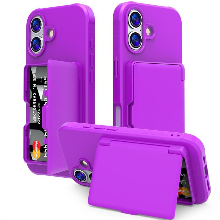 For iPhone 17 Skin Feel PC Hybrid TPU Horizontal Hidden Mirror Card Bag Phone Case(Dark Purple)