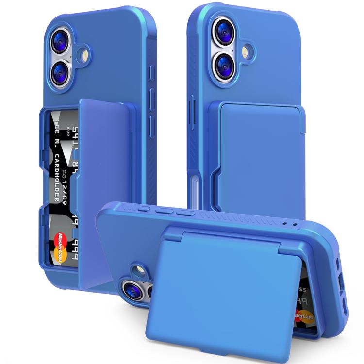 For iPhone 17 Skin Feel PC Hybrid TPU Horizontal Hidden Mirror Card Bag Phone Case(Navy Blue)