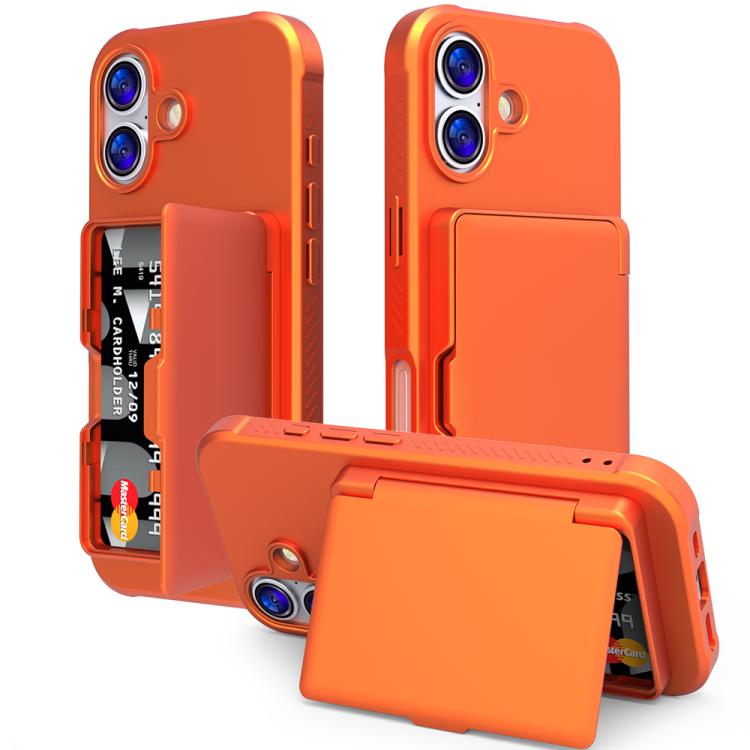 For iPhone 17 Skin Feel PC Hybrid TPU Horizontal Hidden Mirror Card Bag Phone Case(Orange)