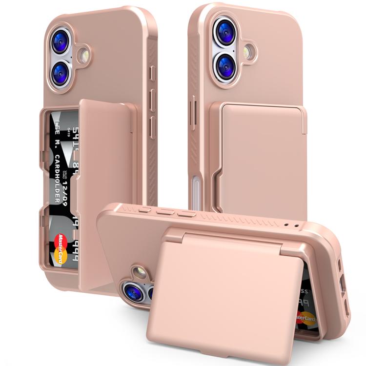 For iPhone 17 Skin Feel PC Hybrid TPU Horizontal Hidden Mirror Card Bag Phone Case(Rose Gold)