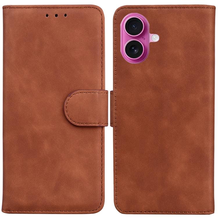 For iPhone 17 Skin Feel Pure Color Flip Leather Phone Case(Brown)