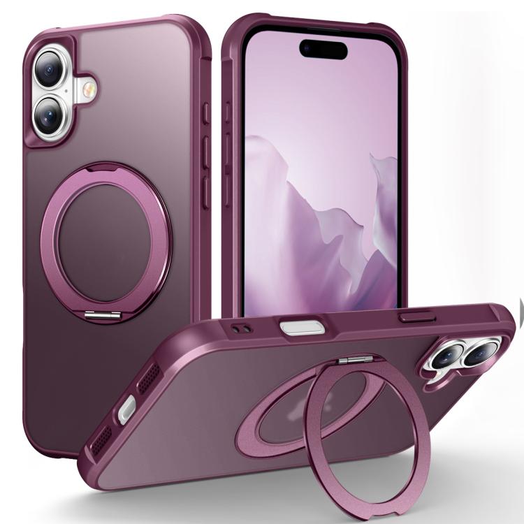 For iPhone 17 Skin-Feel Rotary Damping Bracket MagSafe Phone Case(Wine Red)