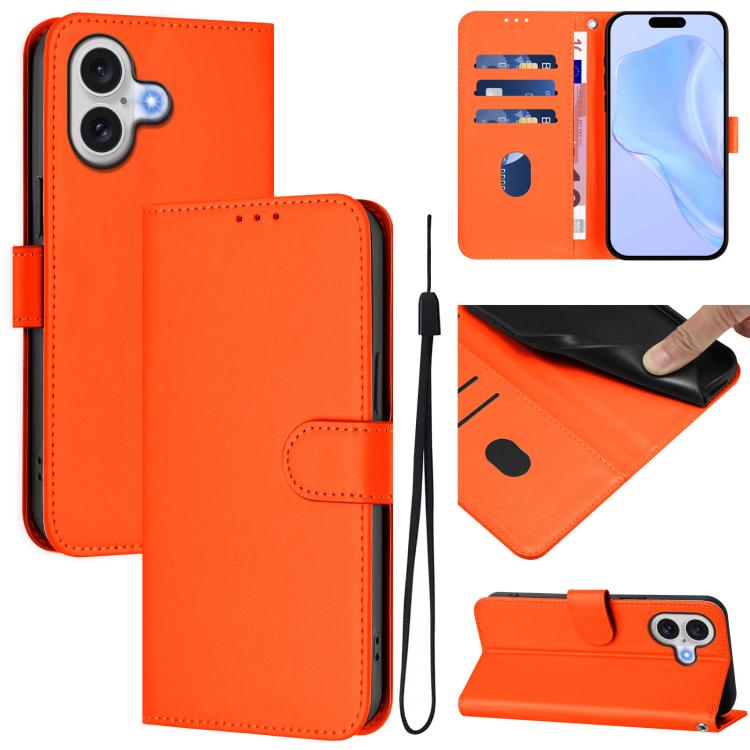 For iPhone 17 Skin Feel Solid Color Leather Phone Case with Lanyard(Orange)