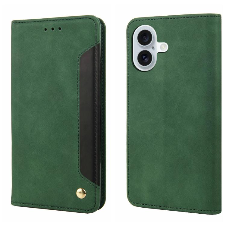 For iPhone 17 Skin Feel Splicing Leather Phone Case(Green)