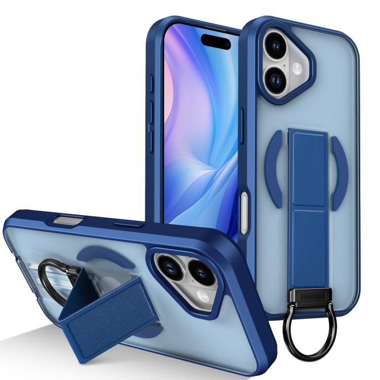For iPhone 17 Skin-Friendly D-Ring Holder Magnetic Shockproof Phone Case(Blue)