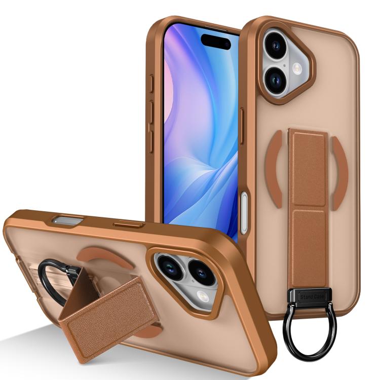 For iPhone 17 Skin-Friendly D-Ring Holder Magnetic Shockproof Phone Case(Khaki)