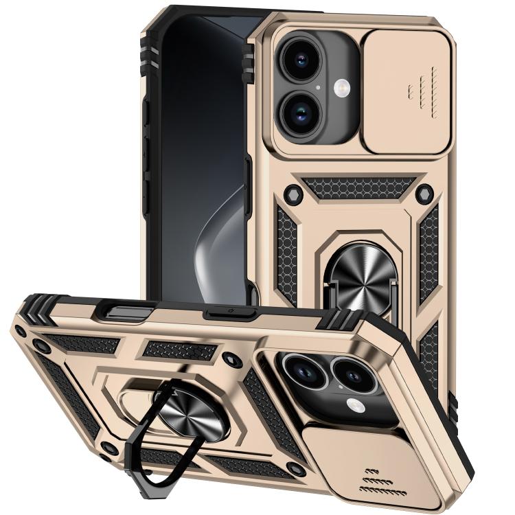 For iPhone 17 Sliding Camshield Holder Phone Case(Gold)