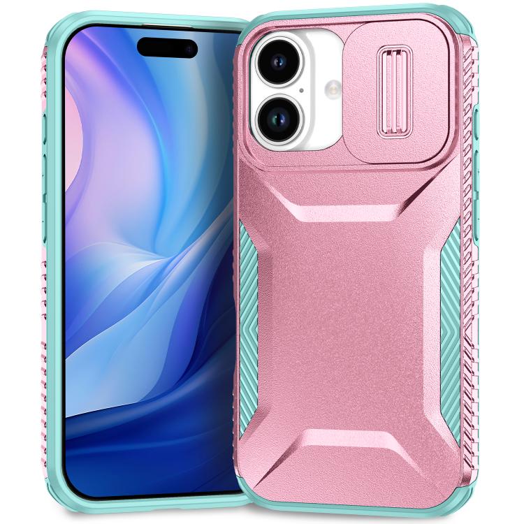 For iPhone 17 Sliding Camshield Phone Case(Grey Green + Pink)