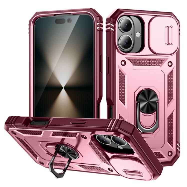 For iPhone 17 Sliding Camshield TPU + PC Phone Case with Holder(Pink+Rose Red)