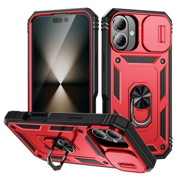 For iPhone 17 Sliding Camshield TPU + PC Phone Case with Holder(Red+Black)