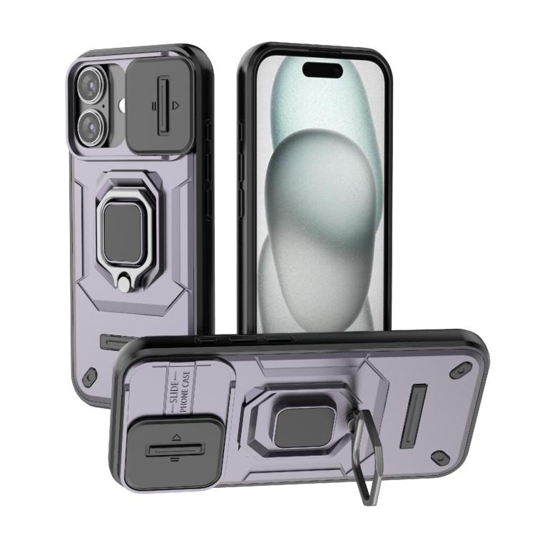 For iPhone 17 Sliding Camshield TPU + PC Shockproof Phone Case with Holder(Purple)