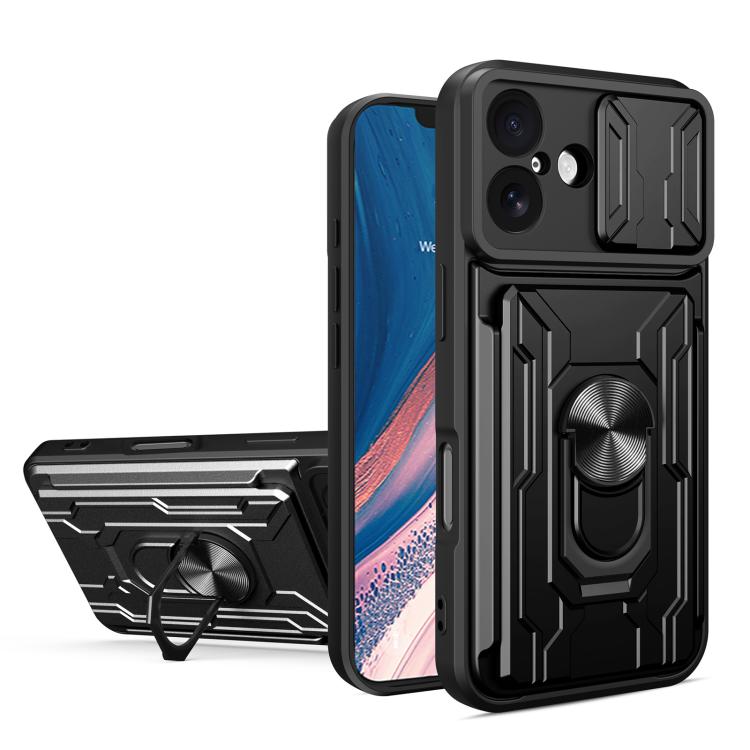 For iPhone 17 Sliding Camshield TPU+PC Phone Case with Card Slot(Black)