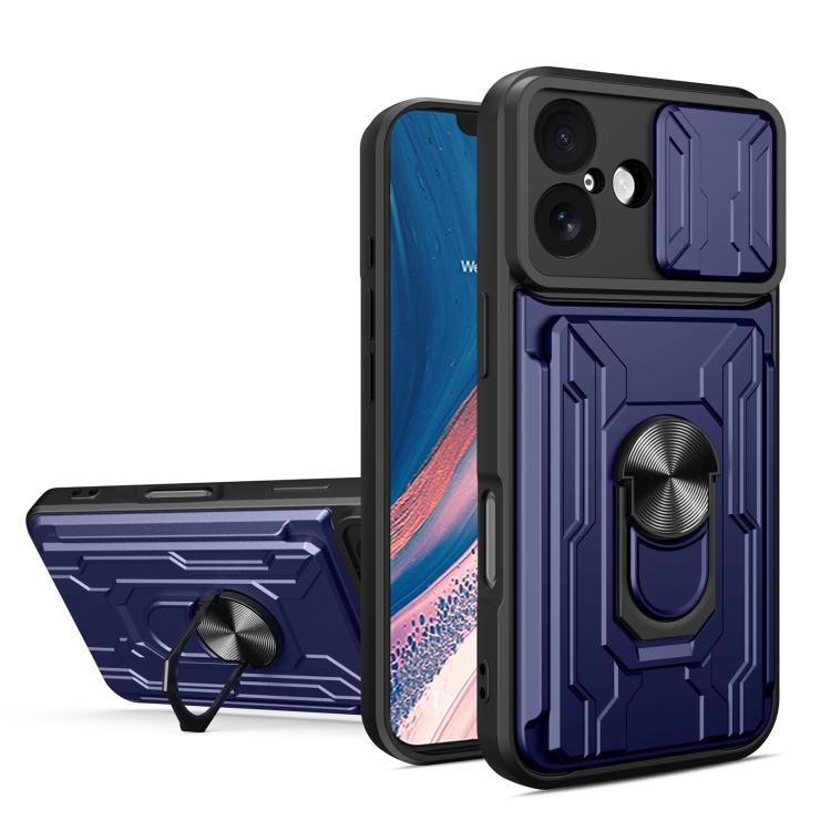 For iPhone 17 Sliding Camshield TPU+PC Phone Case with Card Slot(Blue)
