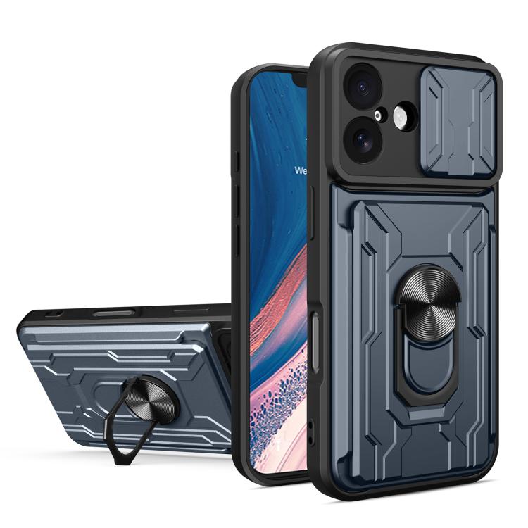 For iPhone 17 Sliding Camshield TPU+PC Phone Case with Card Slot(Grey)