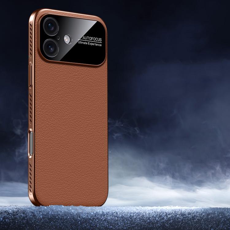 For iPhone 17 Soft Armor Cooling Plain Leather Hybrid PC Phone Case(Brown)