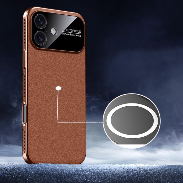 For iPhone 17 Soft Armor MagSafe Cooling Plain Leather Hybrid PC Phone Case(Brown)
